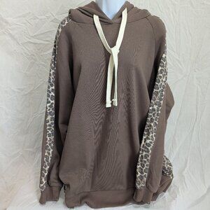 Zenana Animal Print Hoodie Brown
